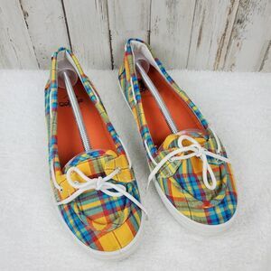 Corkys Plaid Anchor Topsider Shoes Yellow Blue Size 9